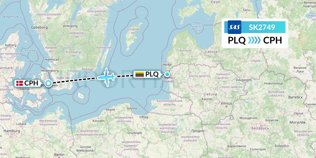 SK2749 SAS Flight Map: Palanga to Copenhagen