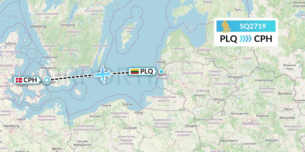 SQ2719 Singapore Airlines Flight Map: Palanga to Copenhagen