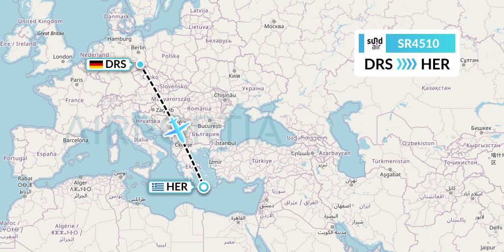 SR4510 SundAir Flight Map: Dresden to Heraklion