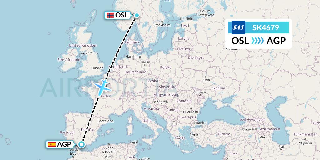 SK4679 SAS Flight Map: Oslo to Malaga