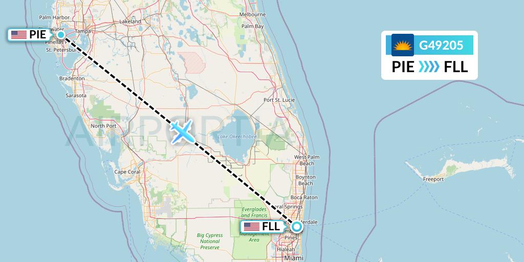 G49205 Allegiant Air Flight Map: St. Petersburg to Fort Lauderdale