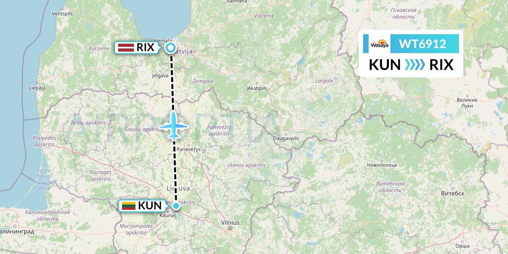 WT6912 Swiftair Flight Map: Kaunas to Riga