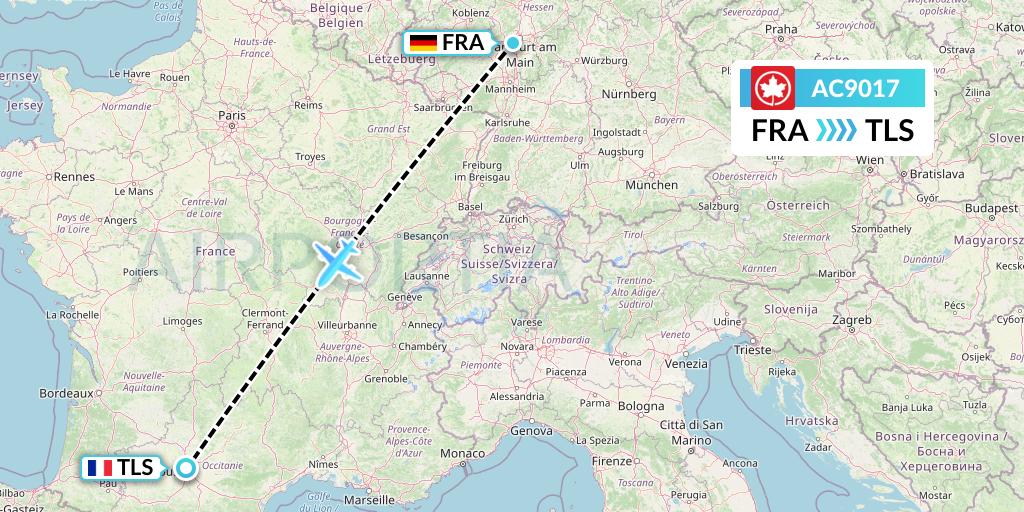 AC9017 Air Canada Flight Map: Frankfurt to Toulouse