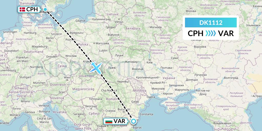 DK1112 Thomas Cook Airlines Scandinavia Flight Map: Copenhagen to Varna