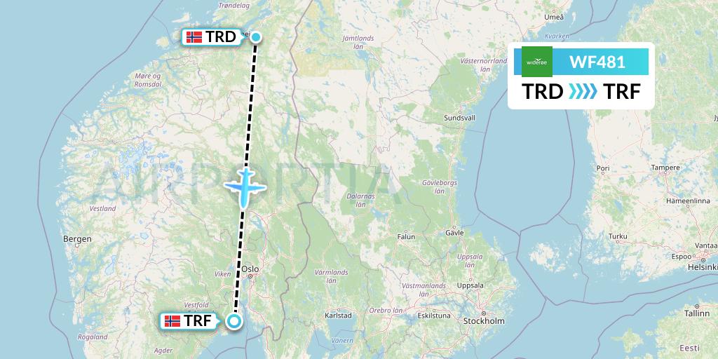 WF481 Wideroe Flight Map: Trondheim to Oslo