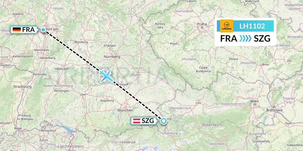 LH1102 Lufthansa Flight Map: Frankfurt to Salzburg