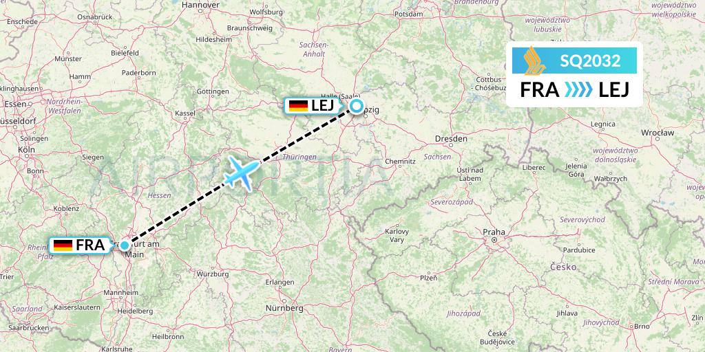 SQ2032 Singapore Airlines Flight Map: Frankfurt to Leipzig