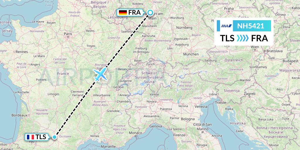 NH5421 All Nippon Airways Flight Map: Toulouse to Frankfurt
