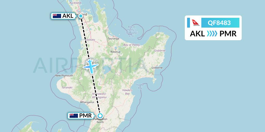 QF8483 Qantas Flight Map: Auckland to Palmerston North