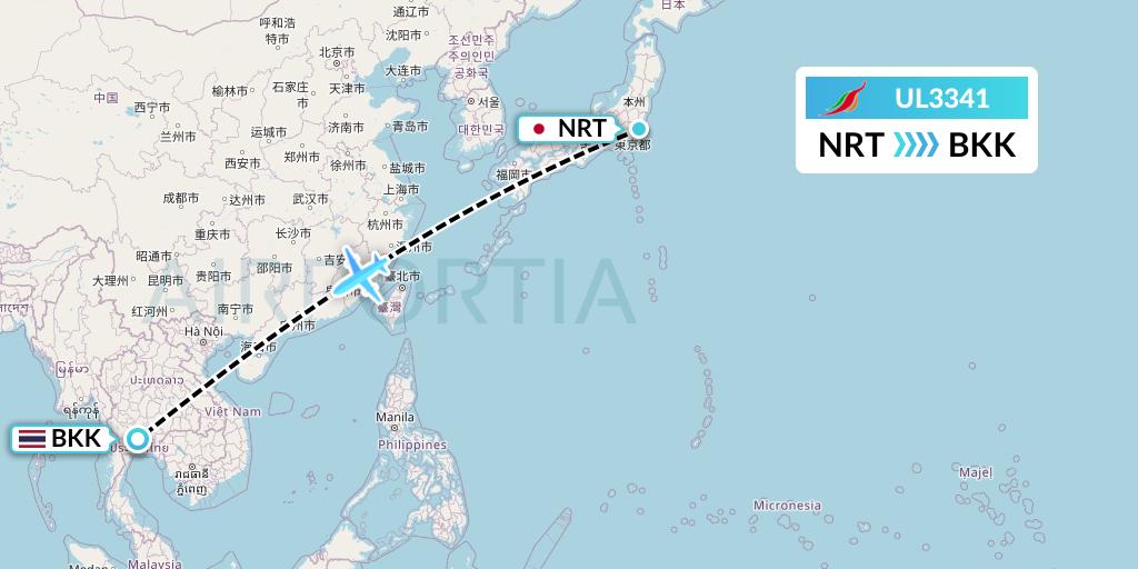 UL3341 SriLankan Airlines Flight Map: Tokyo to Bangkok