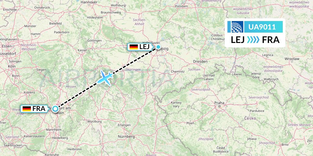 UA9011 United Airlines Flight Map: Leipzig to Frankfurt