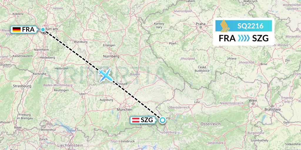 SQ2216 Singapore Airlines Flight Map: Frankfurt to Salzburg