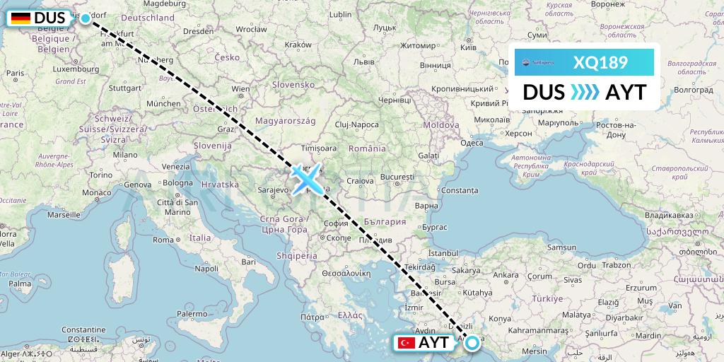 XQ189 SunExpress Flight Map: Dusseldorf to Antalya