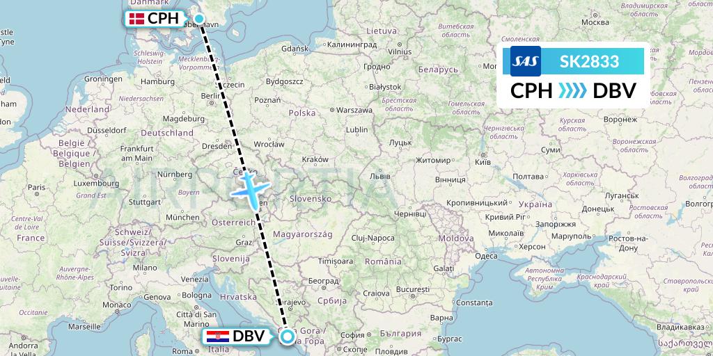 SK2833 SAS Flight Map: Copenhagen to Dubrovnik
