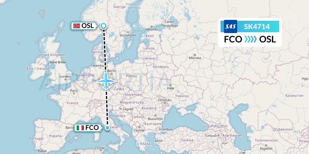 SK4714 SAS Flight Map: Rome to Oslo