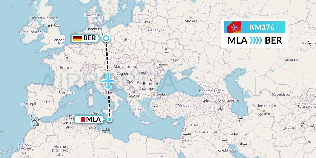 KM376 Air Malta Flight Map: Malta to Berlin