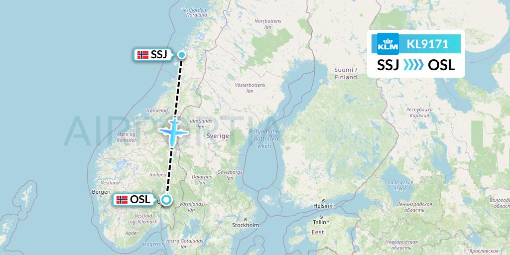 KL9171 KLM Flight Map: Sandnessjoen to Oslo