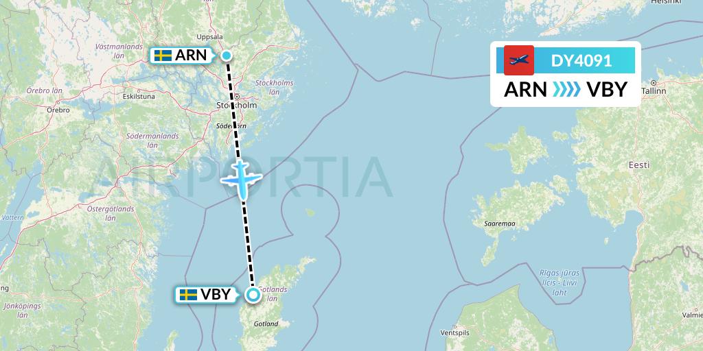 DY4091 Norwegian Flight Map: Stockholm to Visby