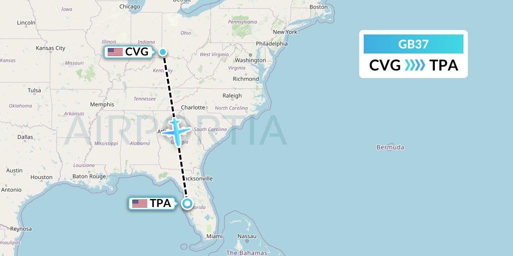 GB37 ABX Air Flight Map: Cincinnati to Tampa