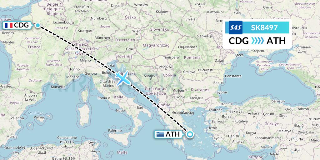 SK8497 SAS Flight Map: Paris to Athens
