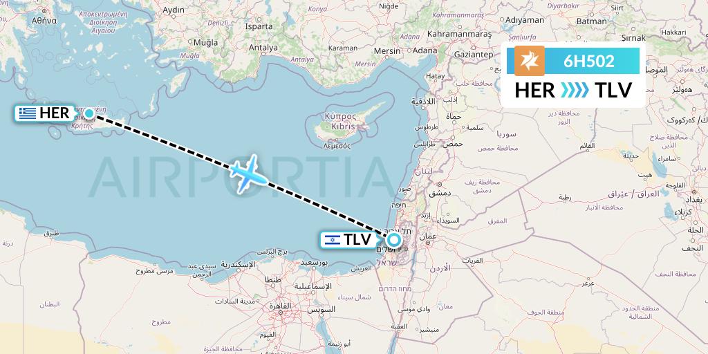6H502 Israir Airlines Flight Map: Heraklion to Tel Aviv