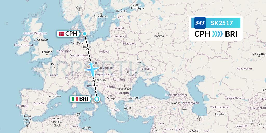 SK2517 SAS Flight Map: Copenhagen to Bari