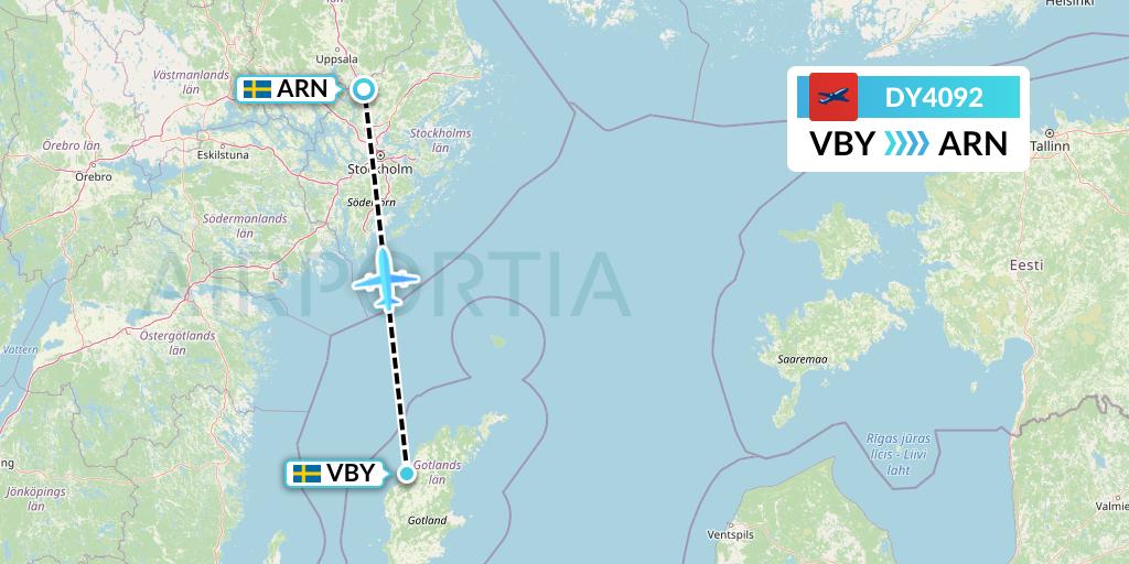 DY4092 Norwegian Flight Map: Visby to Stockholm
