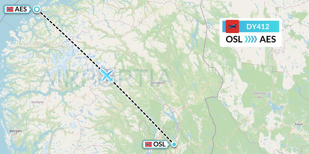 DY412 Norwegian Flight Map: Oslo to Alesund
