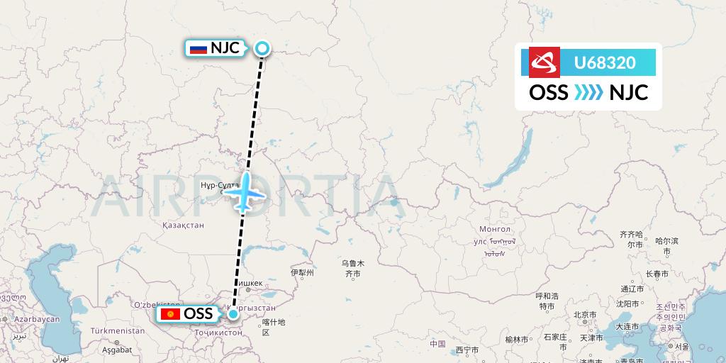 U68320 Ural Airlines Flight Map: Osh to Nizhnevartovsk