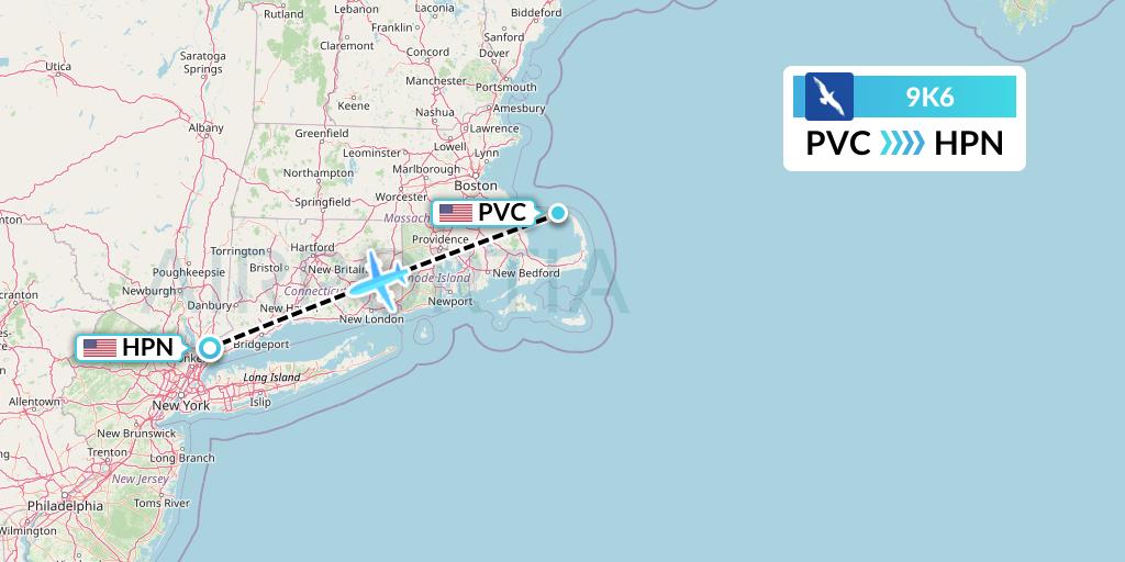 9K6 Cape Air Flight Map: Provincetown to White Plains