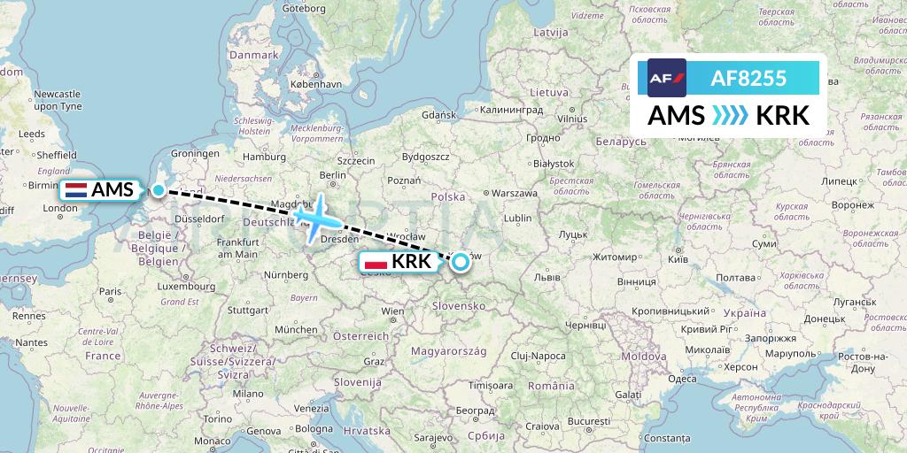AF8255 Air France Flight Map: Amsterdam to Krakow