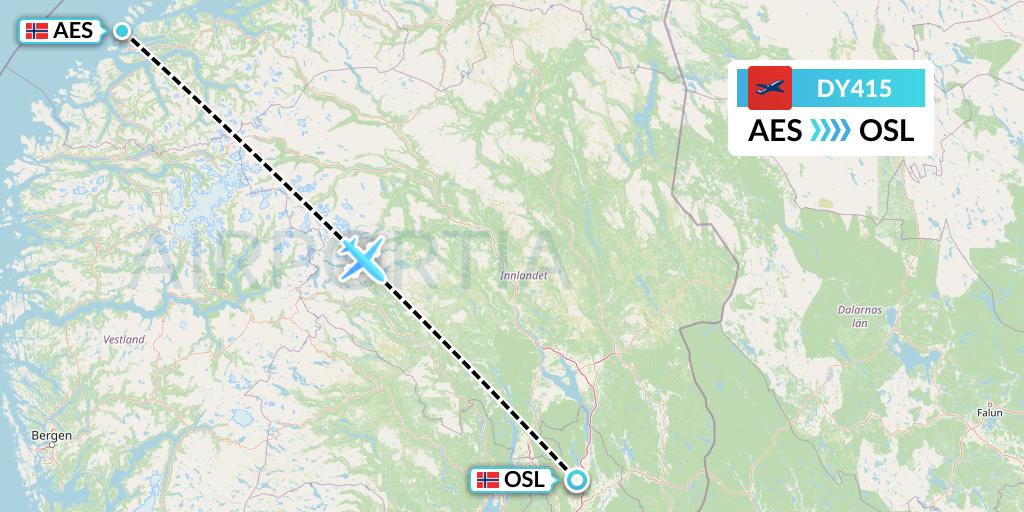 DY415 Norwegian Flight Map: Alesund to Oslo