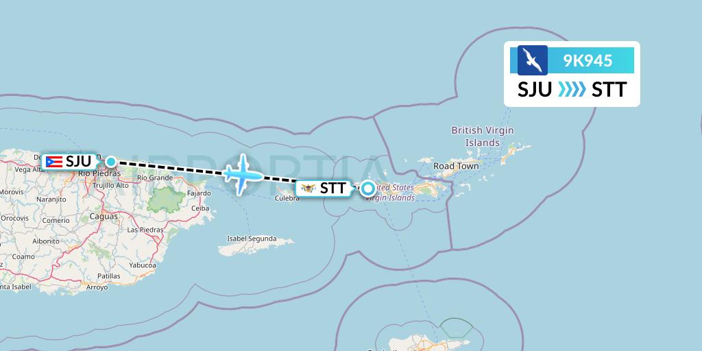 9K945 Cape Air Flight Map: San Juan to St. Thomas