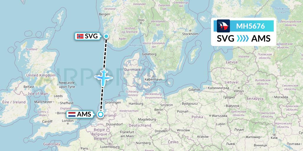 MH5676 Malaysia Airlines Flight Map: Stavanger to Amsterdam