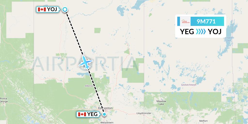 9M771 Central Mountain Air Flight Map: Edmonton to High Level