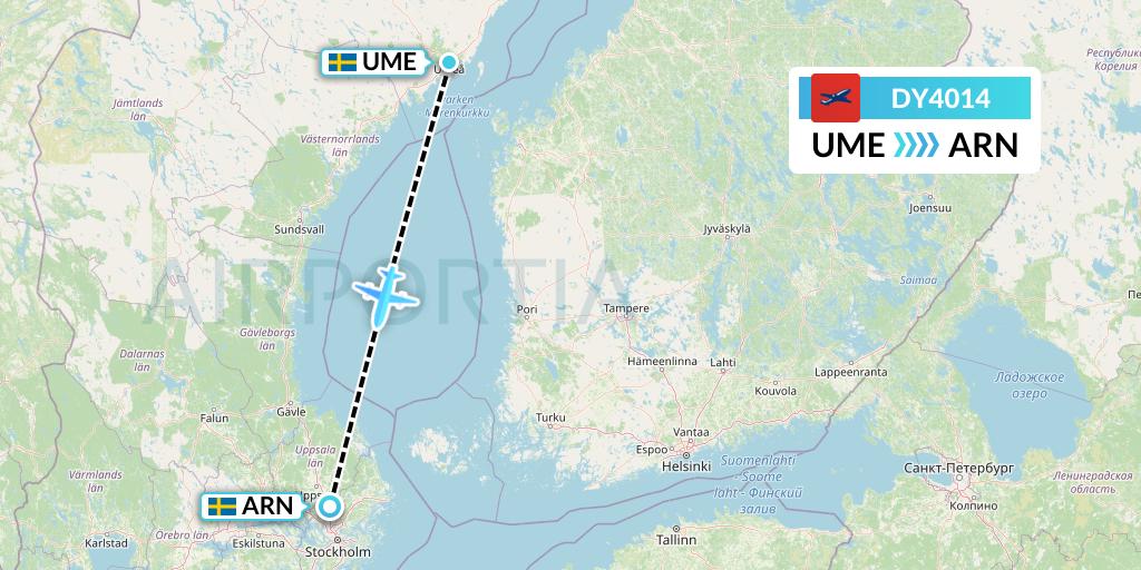 DY4014 Norwegian Flight Map: Umea to Stockholm