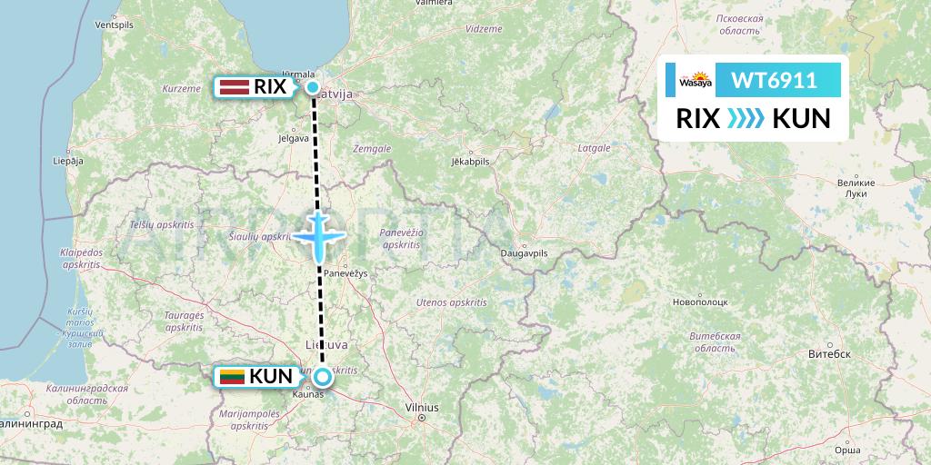 WT6911 Swiftair Flight Map: Riga to Kaunas