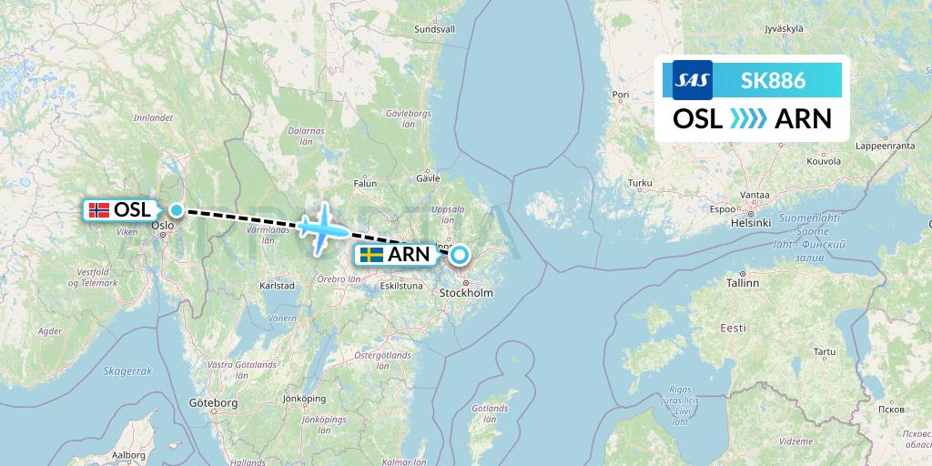 SK886 SAS Flight Map: Oslo to Stockholm