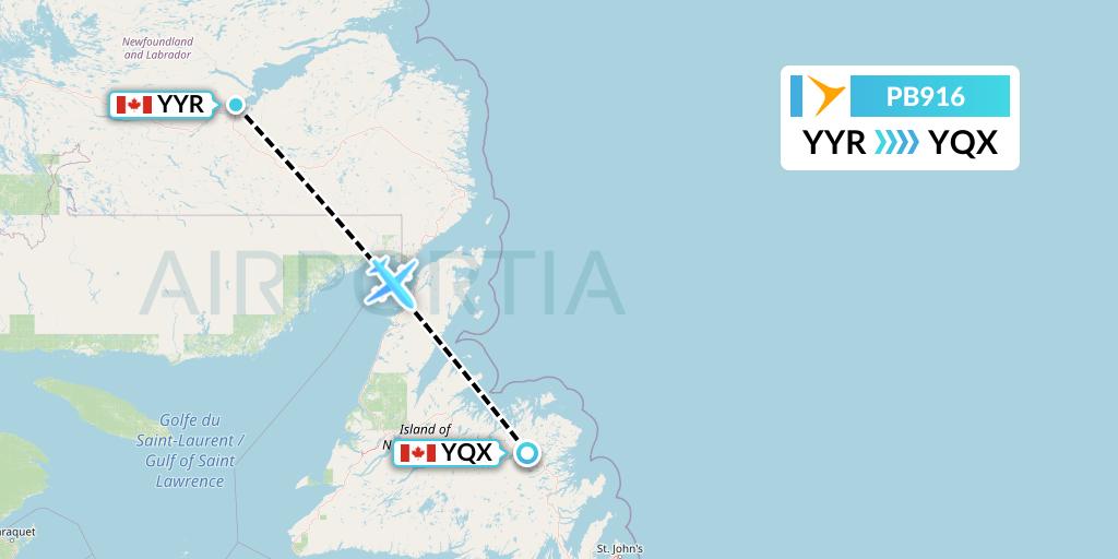 PB916 PAL Airlines Flight Map: Goose Bay to Gander