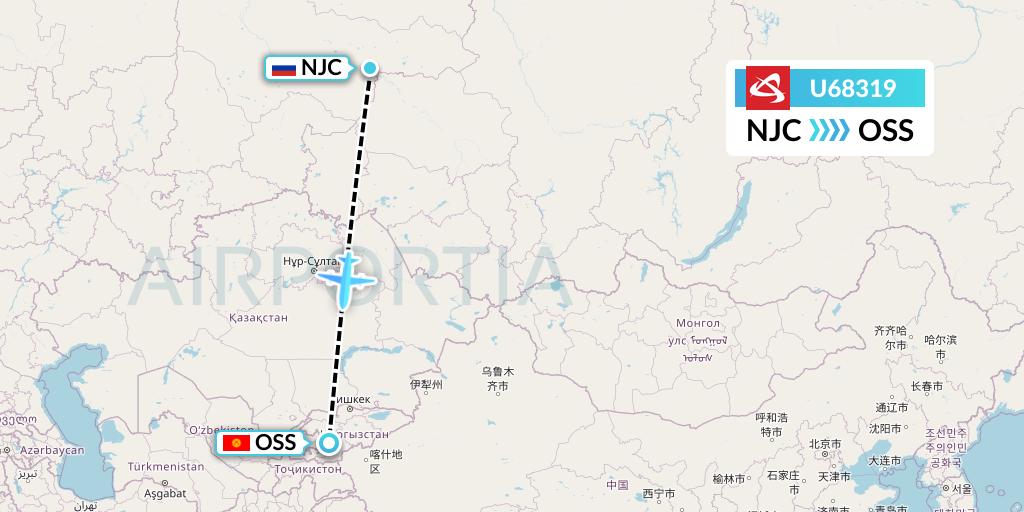 U68319 Ural Airlines Flight Map: Nizhnevartovsk to Osh