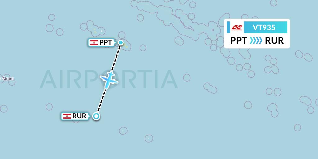 VT935 Air Tahiti Flight Map: Papeete to French Polynesia