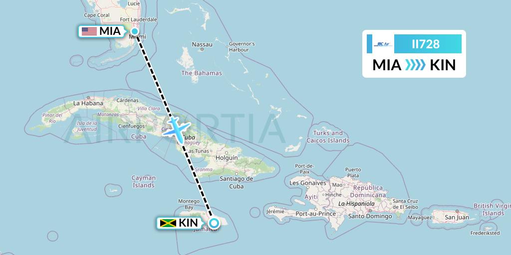 II728 IBC Airways Flight Map: Miami to Kingston