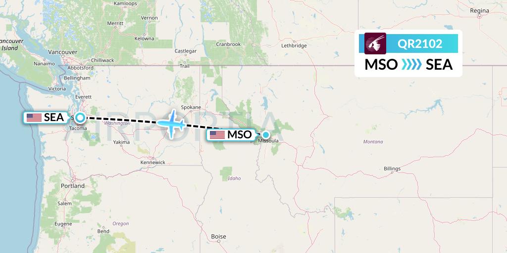 QR2102 Qatar Airways Flight Map: Missoula to Seattle