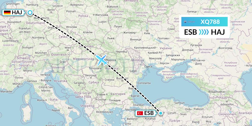 XQ788 SunExpress Flight Map: Ankara to Hannover