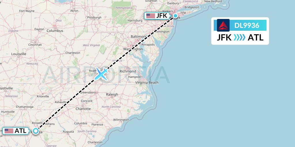 DL9936 Delta Air Lines Flight Map: New York to Atlanta