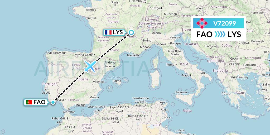 V72099 Volotea Flight Map: Faro to Lyon