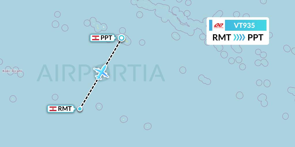 VT935 Air Tahiti Flight Map: Rimatara to Papeete