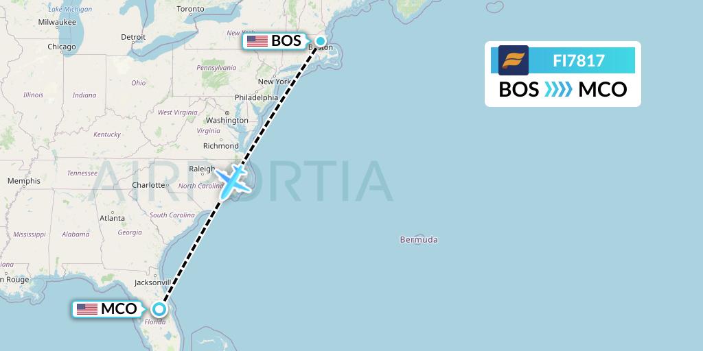 FI7817 Icelandair Flight Map: Boston to Orlando