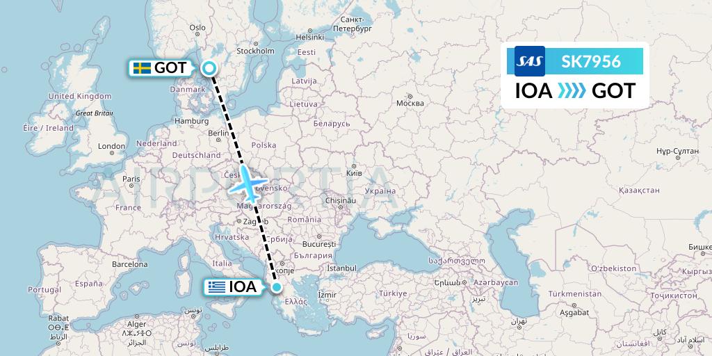 SK7956 SAS Flight Map: Ioannina to Gothenburg