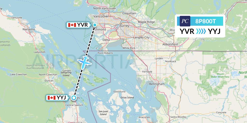 8P800T Pacific Coastal Airlines Flight Map: Vancouver to Victoria